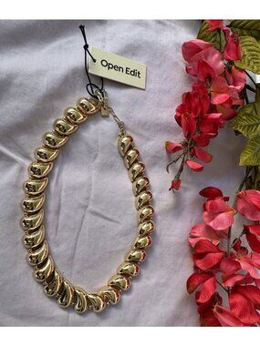 Open Edit Nordstrom Gold Gold Orb Chunky Teardrops Puffy Bead Necklace 15" NEW
